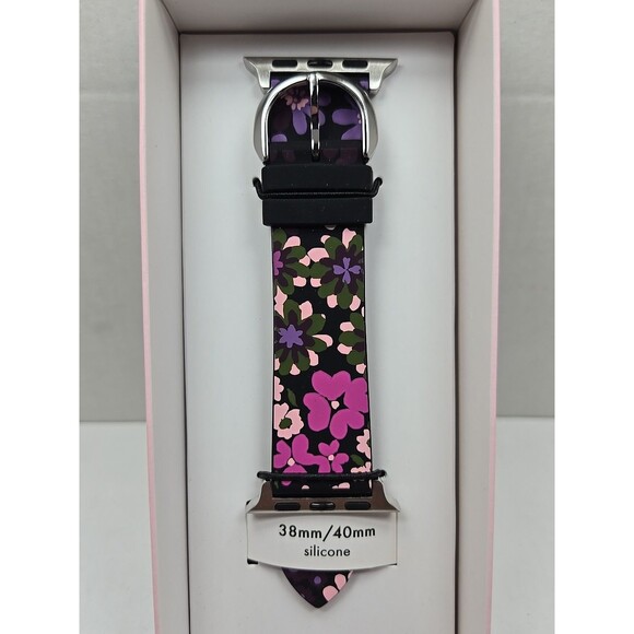 Kate Spade New York Black Pink Floral Silicone Apple Watch Band 38mm 40mm - Picture 3 of 6